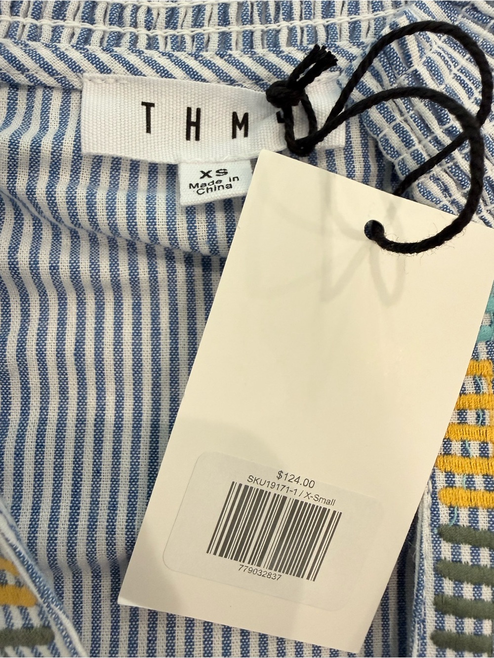 NWT THML Blue Floral Striped Embroidered Top - size extra small - Picture 14 of 15